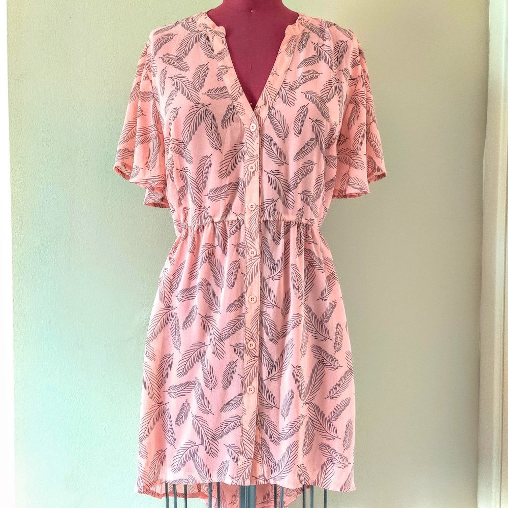 Torrid Feather Print Button Up High Low Tunic